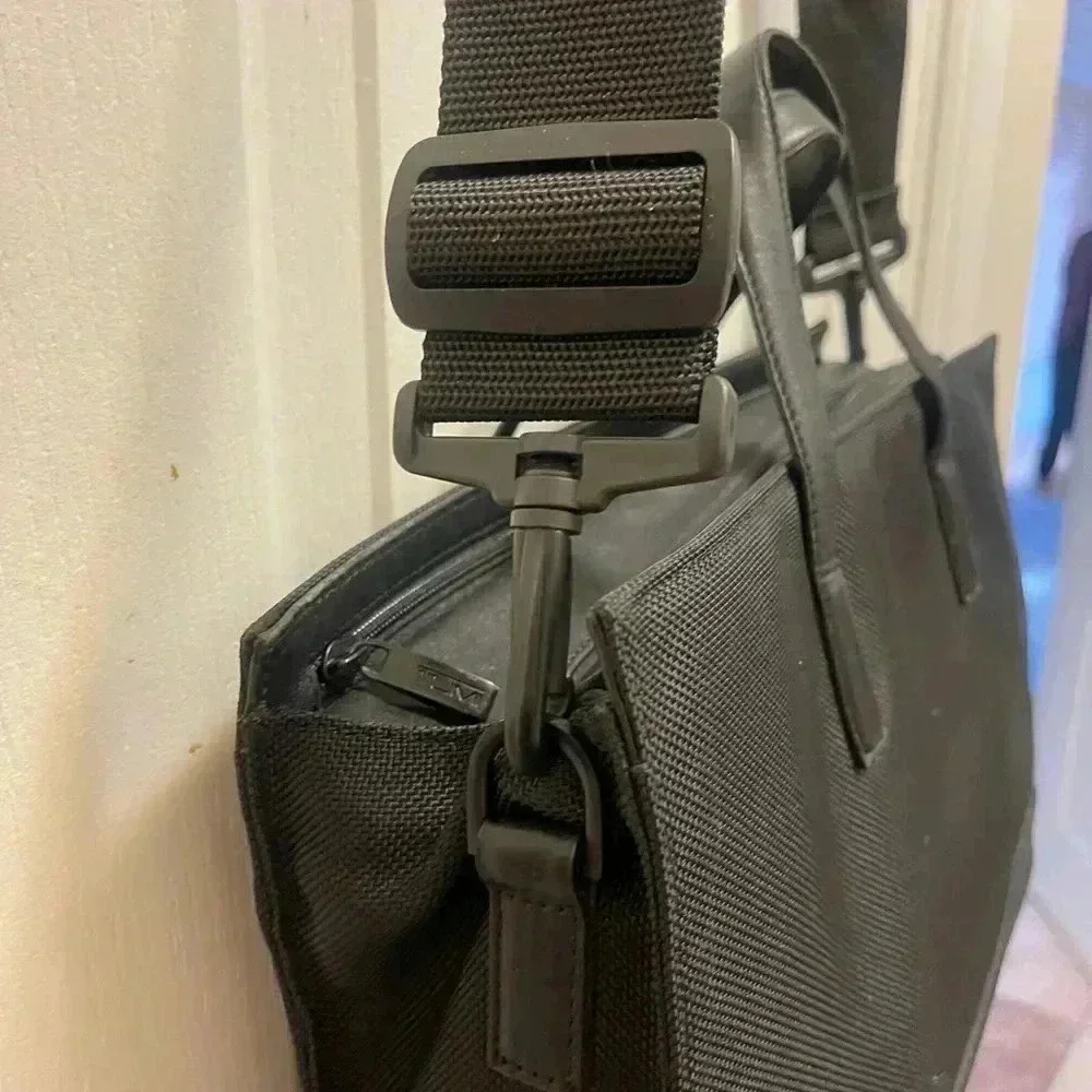 Tumi Ballistic Nylon leather Briefcase long adjustable padded shoulder straps